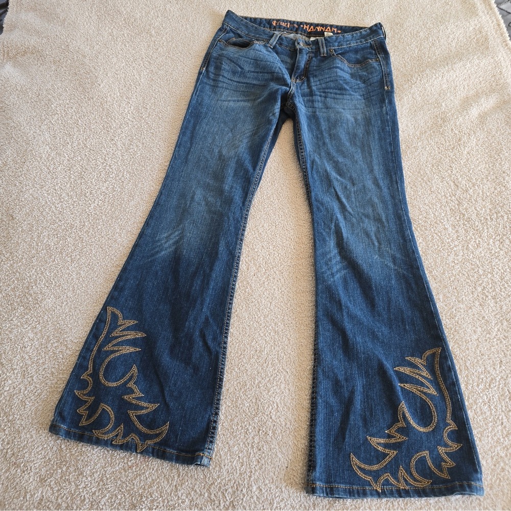 Cruel Denim Jeans Hannah Flare Mid-rise Western Style Embroidery Hem Rodeo 29/7R